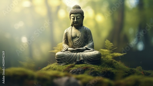 A serene Buddha statue surrounded by nature in a peaceful forest setting © NK