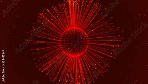 Data visualization. Abstract 3d futuristic sphere. Particles and Energy flowing. Futuristic digital background. Network connection dots and lines. Plexus. 3d rendering.
