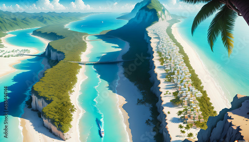 Blue Lagoon Amidst Beautiful Ocean Waves: Beach. Vacation Spot for Travelers. Generative AI.