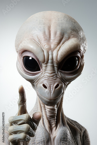 alien showing a thumbs up gesture on white isolated background