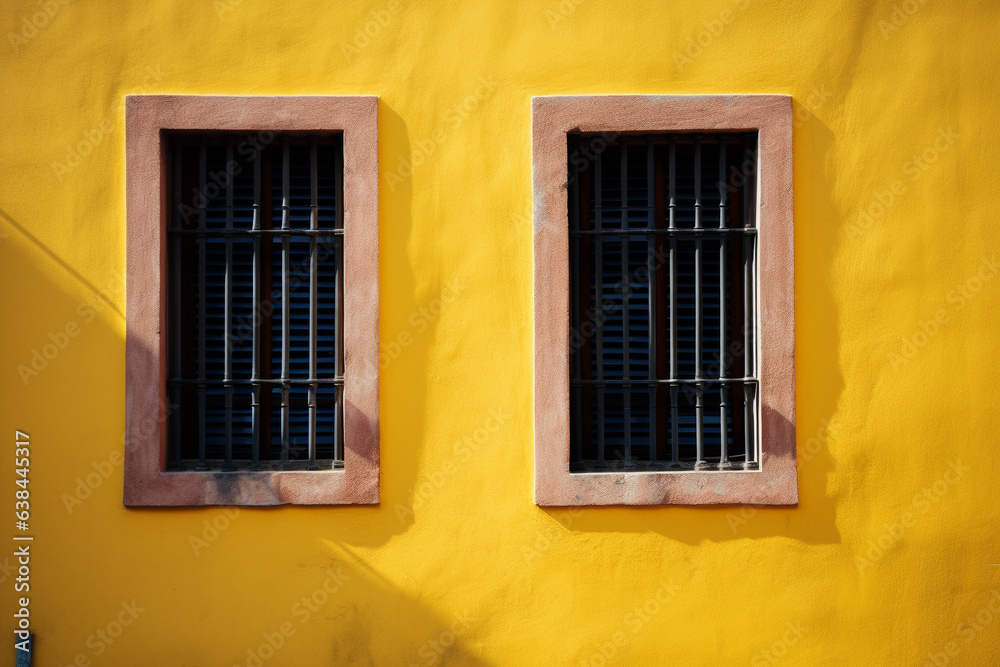 Yellow wall with two windows generative AI