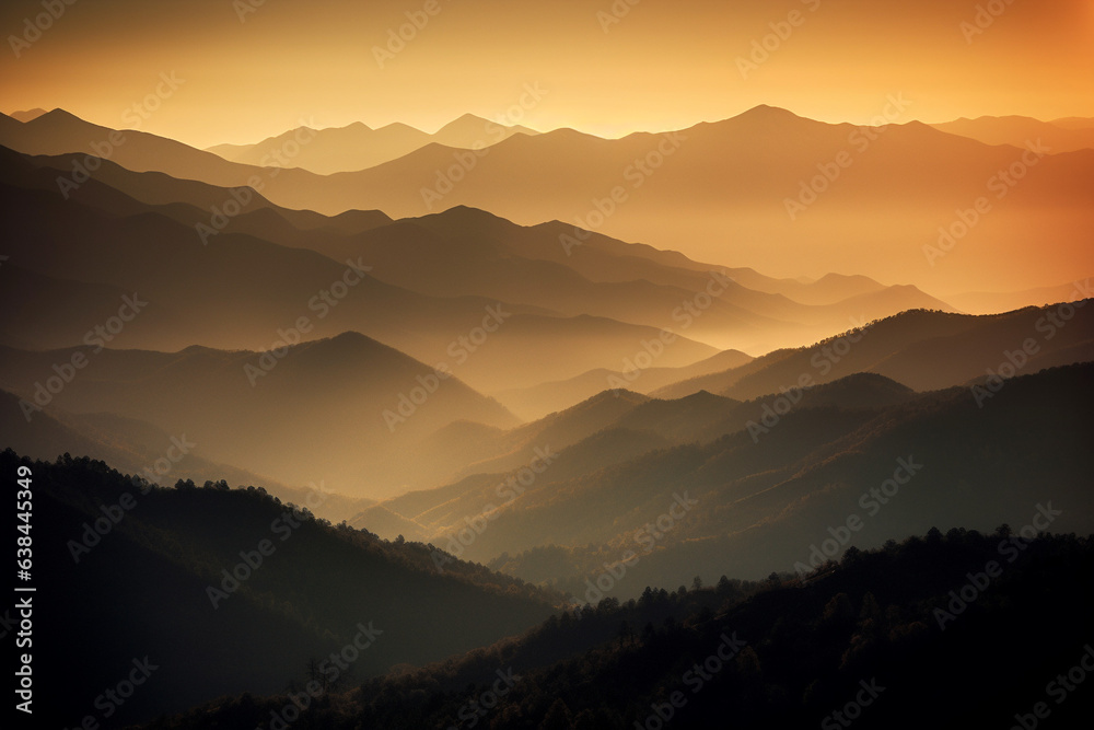 Layer of mountain at sunset generative AI