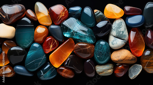 Colorful Gemstones Polish Textured Sea Glass and Stones The Color of The Rainbow AI Generative