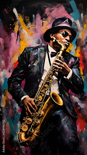 Independent Jazz Musicians Playing Solo Instruments Abstract Illustration and Painting Digital Art Generative AI KI Wallpaper Background Backdrop