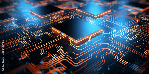Abstract futuristic technology wallpaper. Modern processor in a chip board