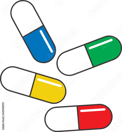 Pills, multi-colored pills on a white background