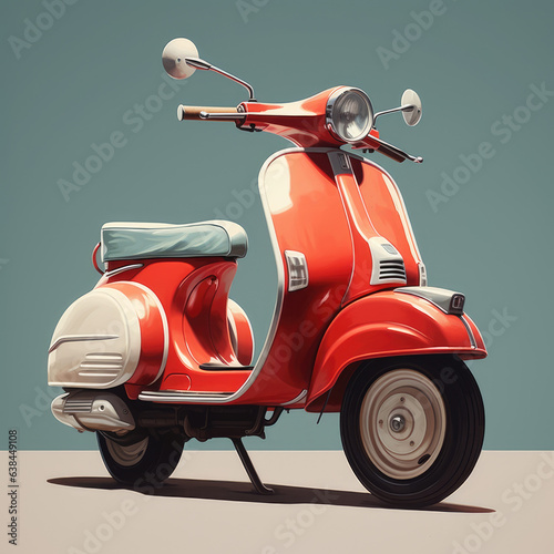 red retro scooter isolated on blue background, cartoon style, AI Generated
