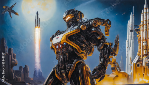 Futuristic Vision of Robot Warfare. Generative AI.