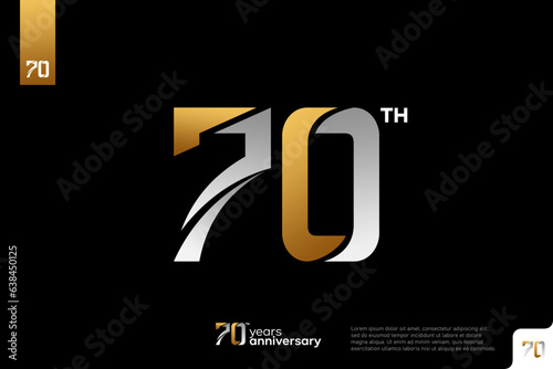 Gold and silver number 70 logo icon design on black background, 70th birthday logo number, 70 anniversary