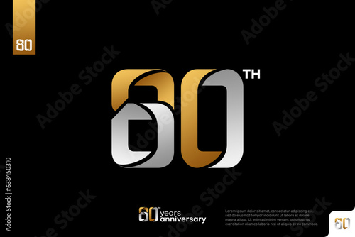 Gold and silver number 80 logo icon design on black background, 80th birthday logo number, 80 anniversary