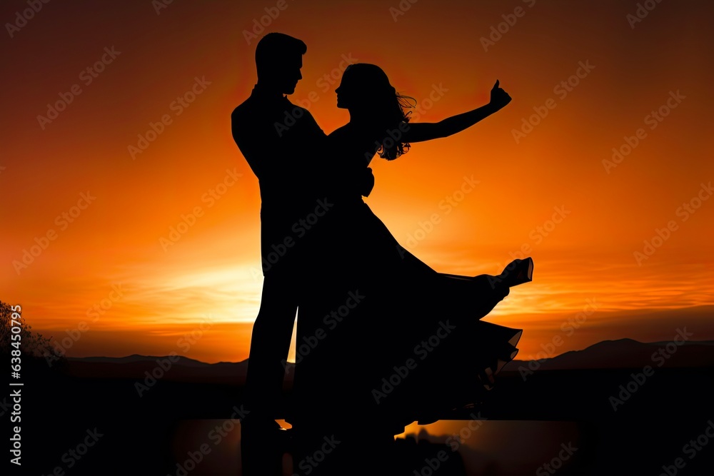 Backlit Ballroom Dancers Silhouette | Couple Tangoing in Full-length | Dancing Latino Man and Woman Salsa in Isolated Background. Generative AI
