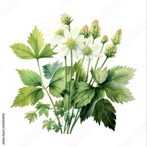 Hand-drawn Watercolor Illustration of Goldenseal Plant - Herbal Graphic Artwork: Generative AI photo