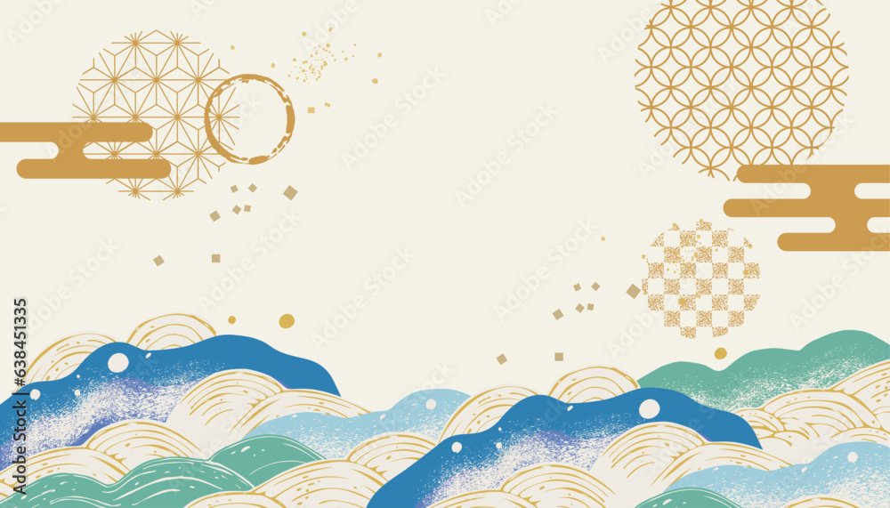 海 波のある和風背景イラスト 海 波のある和風背景イラスト