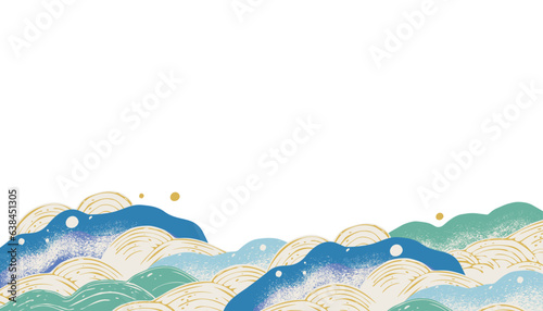 Leinwand Poster 海　波のある和風背景イラスト