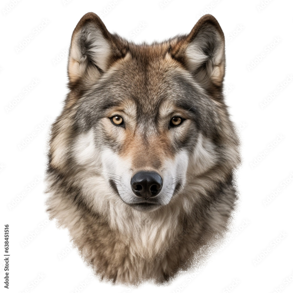 wolf face shot isolated on transparent background cutout