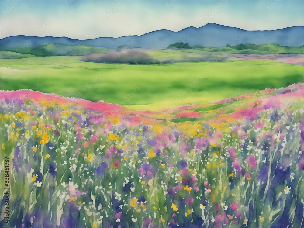 Obraz premium field of flowers watercolor