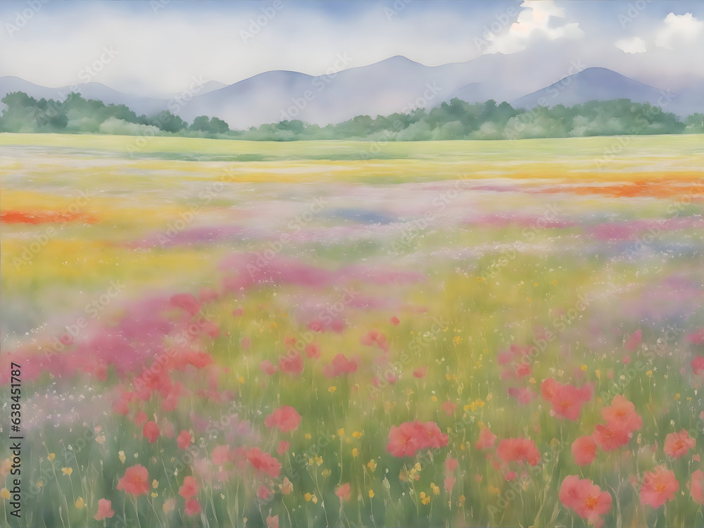 field of flowers watercolor