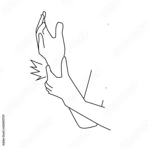 Pain in the wrist. suffering pain in hands and fingers, arthritis inflammation concept thin line design illustration