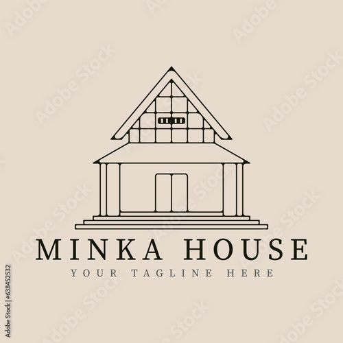 minka house traditional home japanese line art logo vector illustration template design.