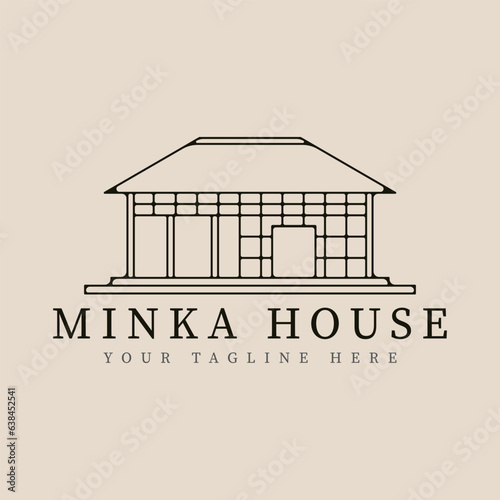 minka house traditional home japanese line art logo vector illustration template design.
