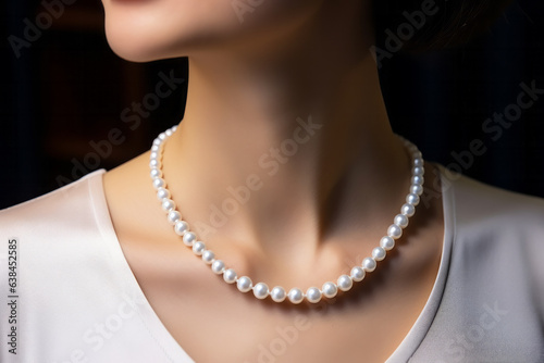 Tela Beauty wearing a white pearl necklace , fine jewelry concept picture