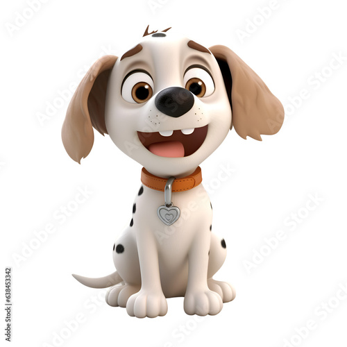 3d rendering of a cute cartoon dog sitting isolated on white background