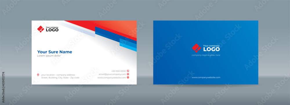 Set of double sided business card templates with modern abstract random transparent blue bar on white background Set of double sided business card templates with modern abstract random transparent blue bar on white background