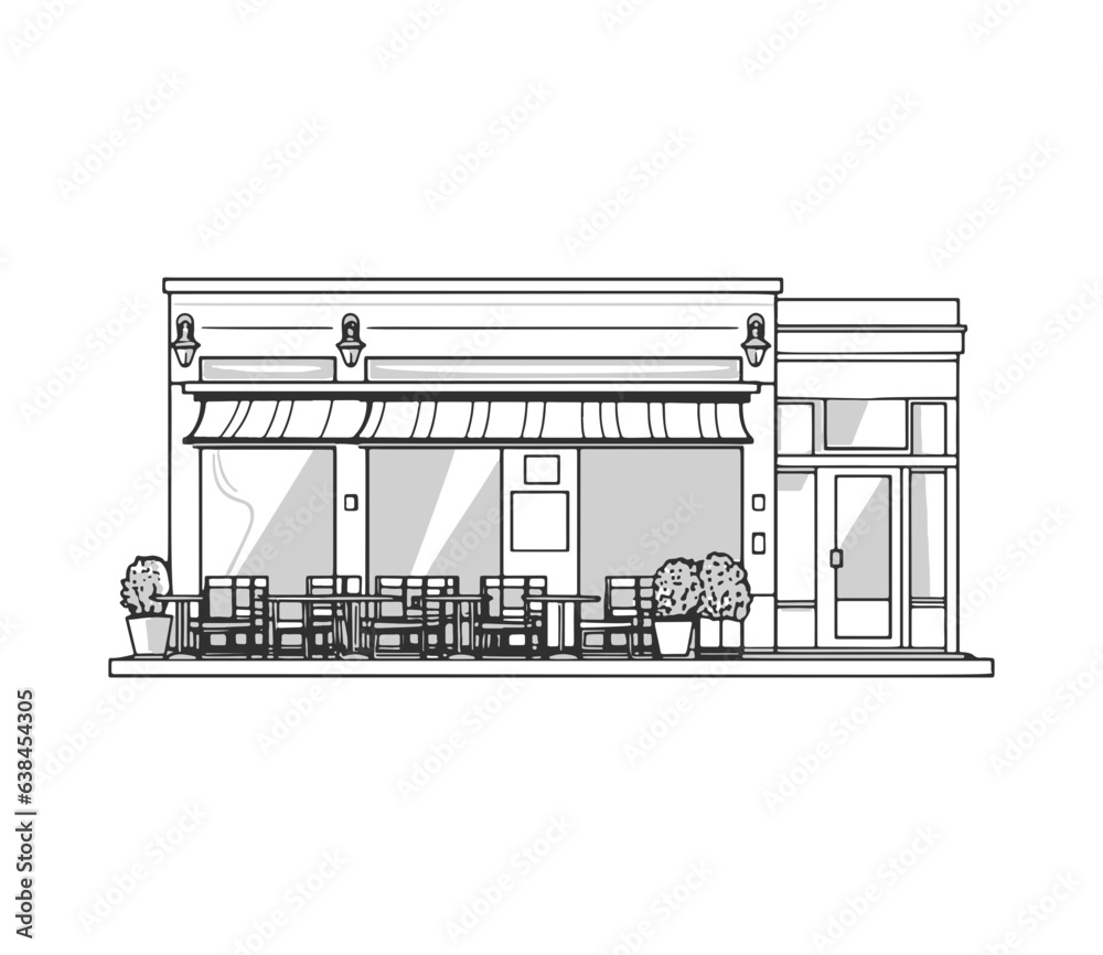Cafe Front shop Table and seats Restaurant window Small Business Hand drawn line art illustration
Cafe Front shop Table and seats Restaurant window Small Business Hand drawn line art illustration