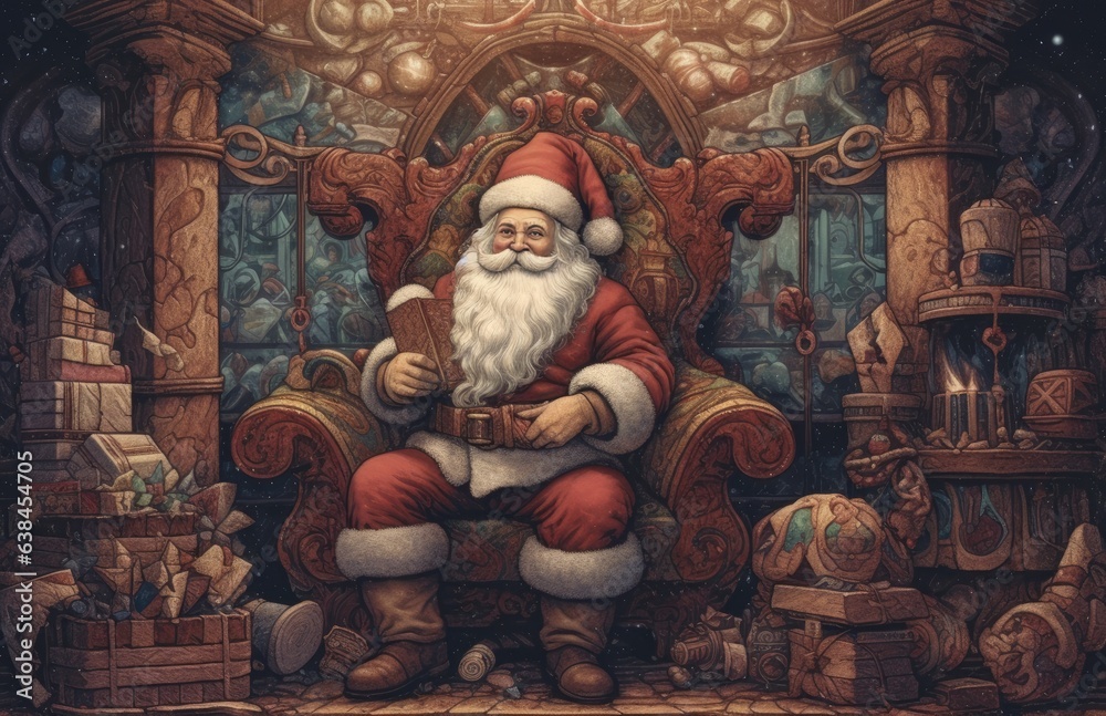 Fototapeta premium Santa Claus cartoon illustration, Merry Christmas