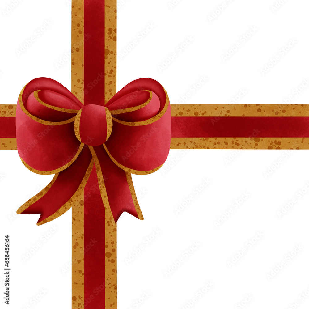 Red ribbon bow with gold stripes isolated on transparent background Red ribbon bow with gold stripes isolated on transparent background