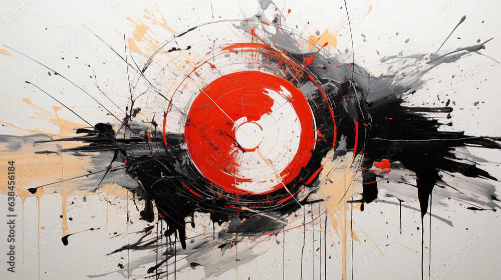 Obraz premium Abstract Circle Liquid Motion Flow Explosion Colorful Pattern with Paint Drops on Background AI Generative