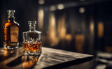 still life bottiglia di whisky con bicchiere