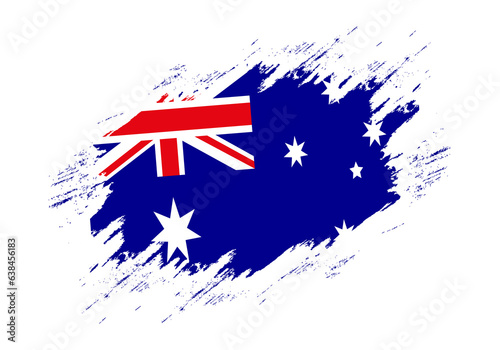 Painted with brush flag Australia. Grunge flag Australia. Watercolor drawing national flag Australia. Independence Day. Banner, poster template. National flag Australia with coat arms.