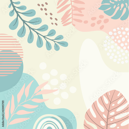 Design banner frame background .Colorful poster background vector illustration.Exotic plants, branches,art print for beauty, fashion and natural products,wellness, wedding and event.