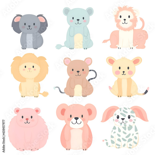 Set of cute cartoon animals. Vector illustration isolated on white background.