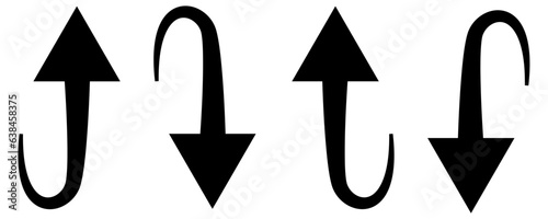 上や下にカーブする矢印のセット（黒）