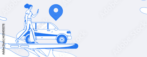 Flat vector concept operation hand-drawn illustration of people taking a taxi
