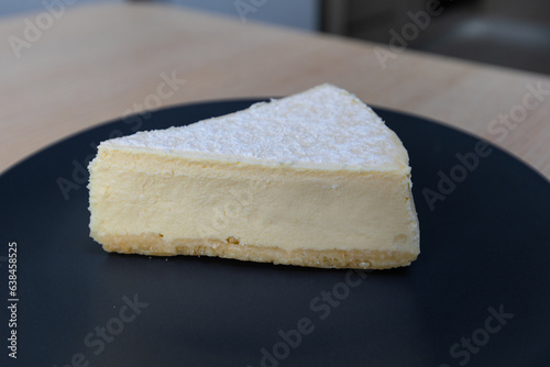 A slice of delicious cheesecake.