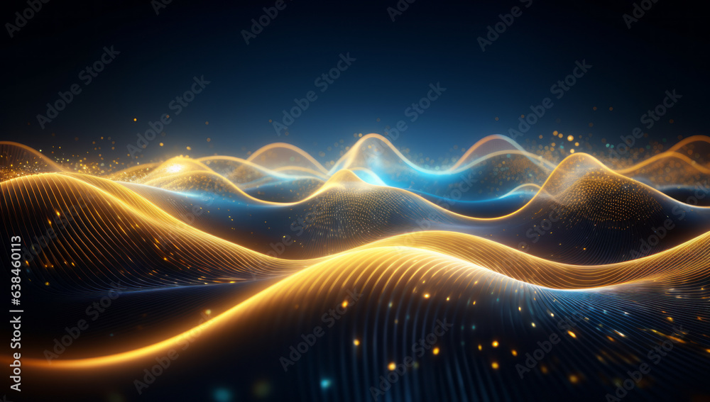 Yellow and gold, abstract background. Inspired by soundwaves. Flowing background. electrons travelling in waves. Dark background. Yellow and gold, abstract background. Inspired by soundwaves. Flowing background. electrons travelling in waves. Dark background.