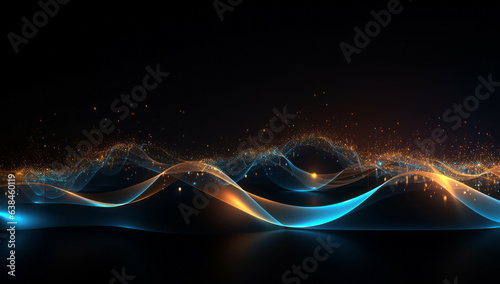 Yellow and gold, abstract background. Inspired by soundwaves. Flowing background. electrons travelling in waves. Dark background. photo