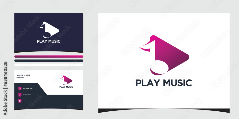 Music logo design with gradient unique and bussines card. Premium Vector