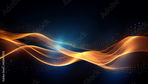 Yellow and gold, abstract background. Inspired by soundwaves. Flowing background. electrons travelling in waves. Dark background.