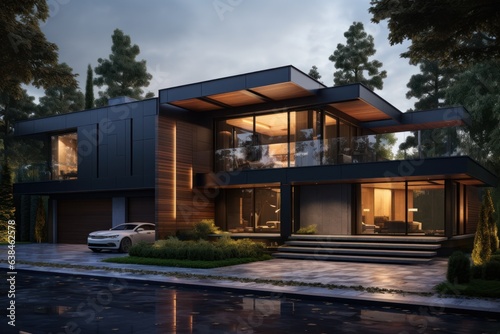 Modern villa in the evening