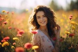 Radiant Woman Basking in the Beauty of Floral Field