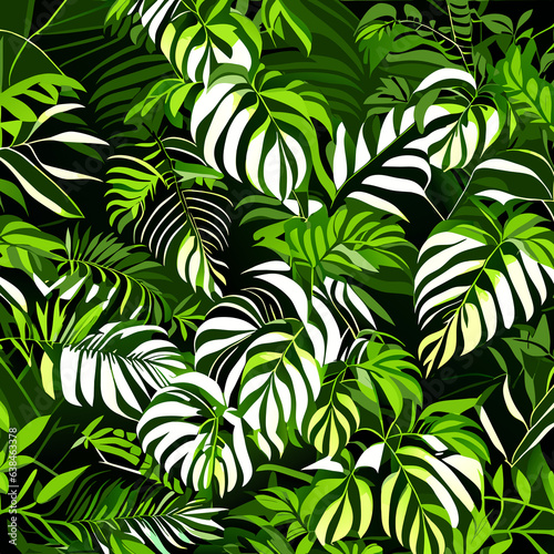 Seamless pattern with tropical leaves. 