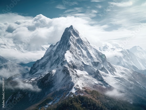 high snow mountain in the distance photo