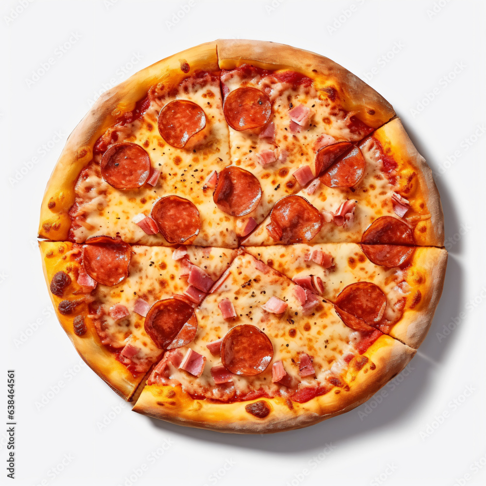 Pepperoni pizza isolated on white background Flatly or top view
