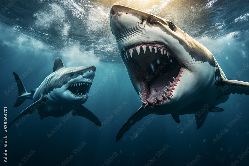 Naklejka premium two sharks in the sea