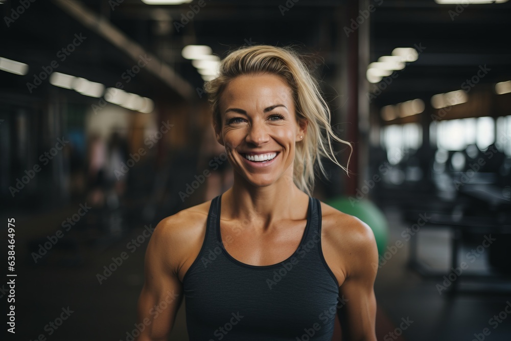 Portrait of smiling young woman looking at camera at crossfit gym