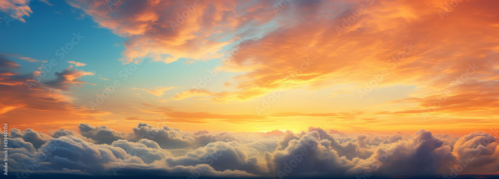 Mesmerizing sky clouds at sunrise and sunset wide panorama